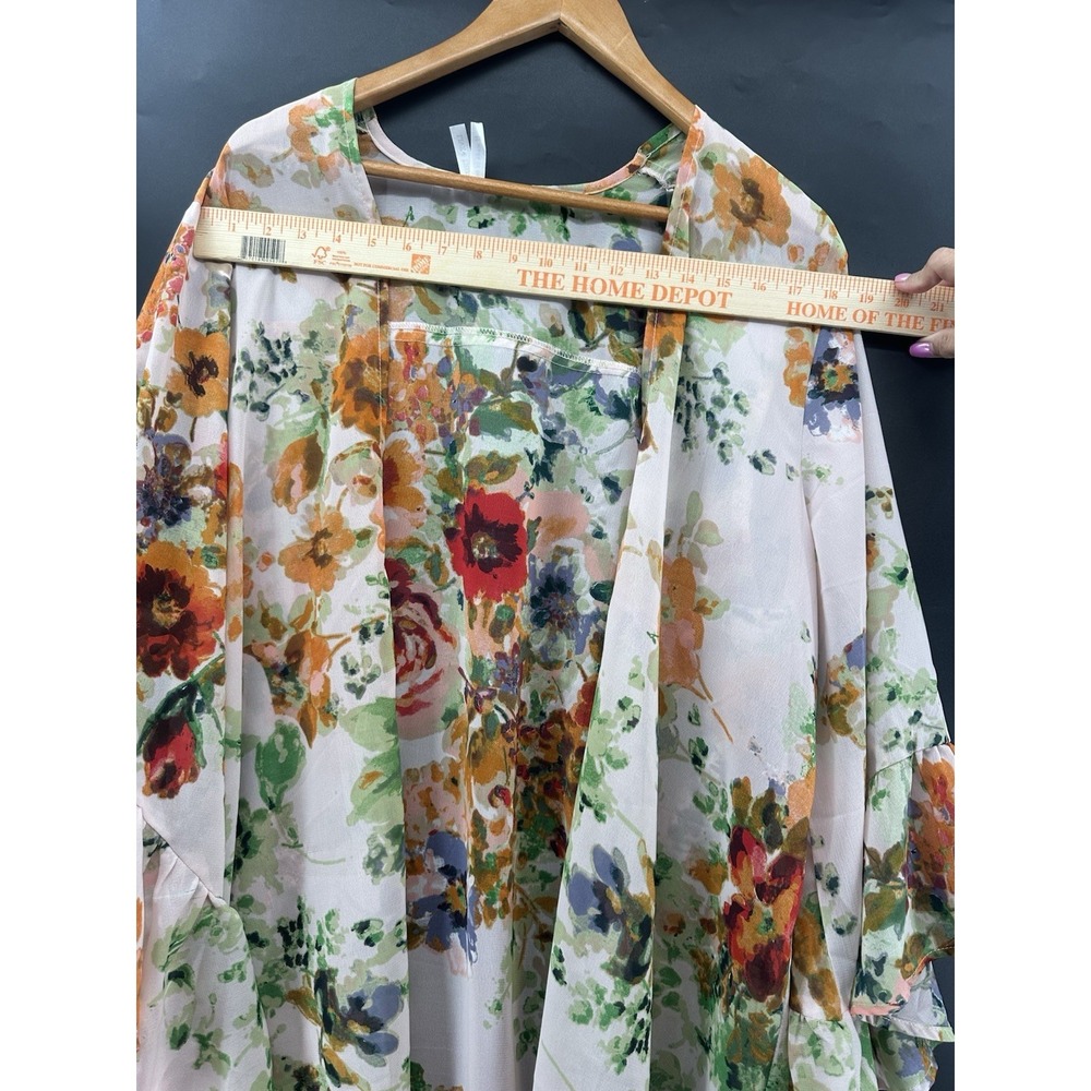Live 4 Truth Plus Kimono Cardigan 2x Floral Open Front Bell Ruffle Sleeve AB02 - Picture 4 of 11